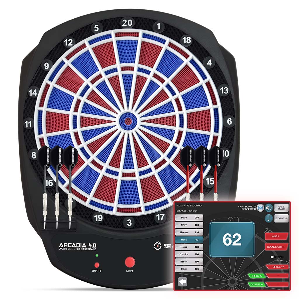 Arcadia 4.0 smarte Dartscheibe mit App, 2-Loch Abstand